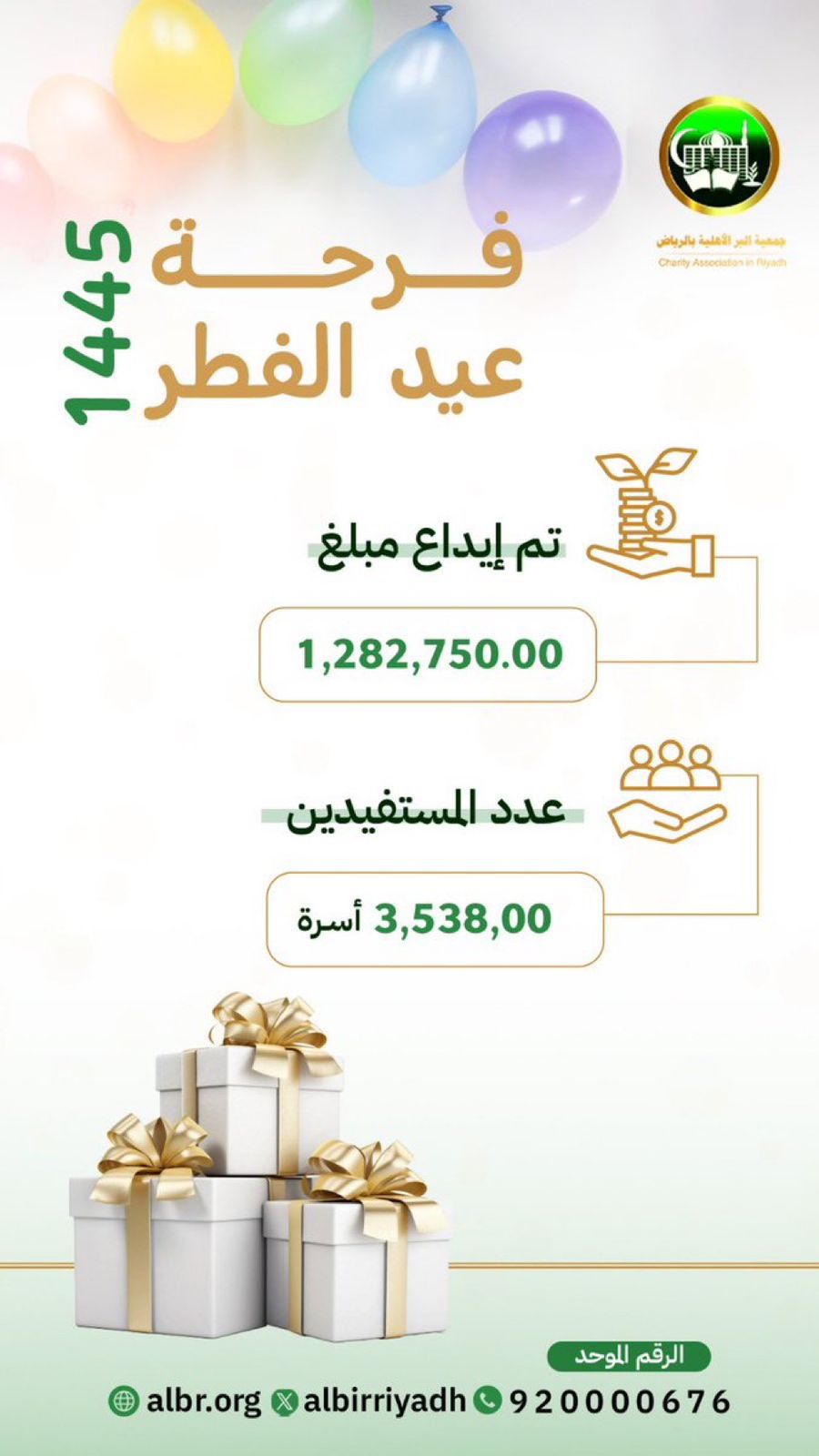“فرحة عيد” من بر الرياض تساهم في سد احتياج اكثر من 3500اسرة مستفيدة